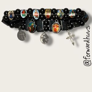 Bundle Sale 3 for $15 | Hematite Religious Stretch Bracelet – 5 Matching Charms